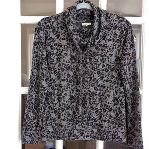 Women's XS Maurices Leopard Print Gray Brown Black Cowl Neck Drawstring Pullover